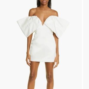 SAU LEE Blair Plunge Neck Off The Shoulder Mini Dress